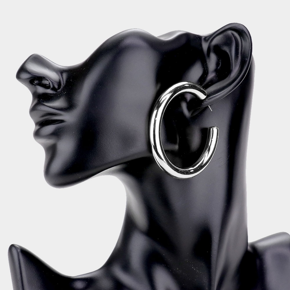 Silver Hoop Earrings 1.8" Chunky Cute Casual Simple Jewelry Fashion Accessories
